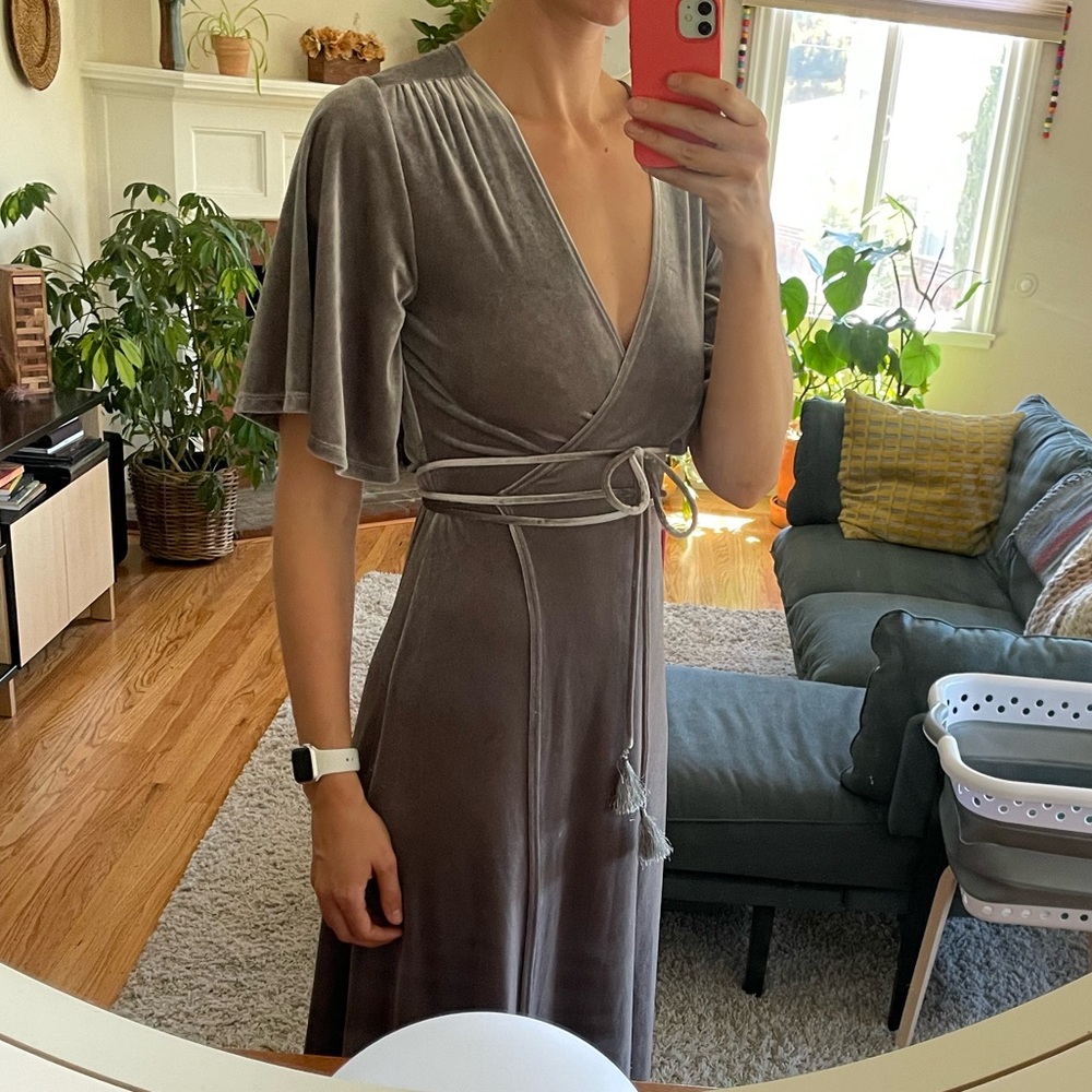 Velvet silvery green wrap dress